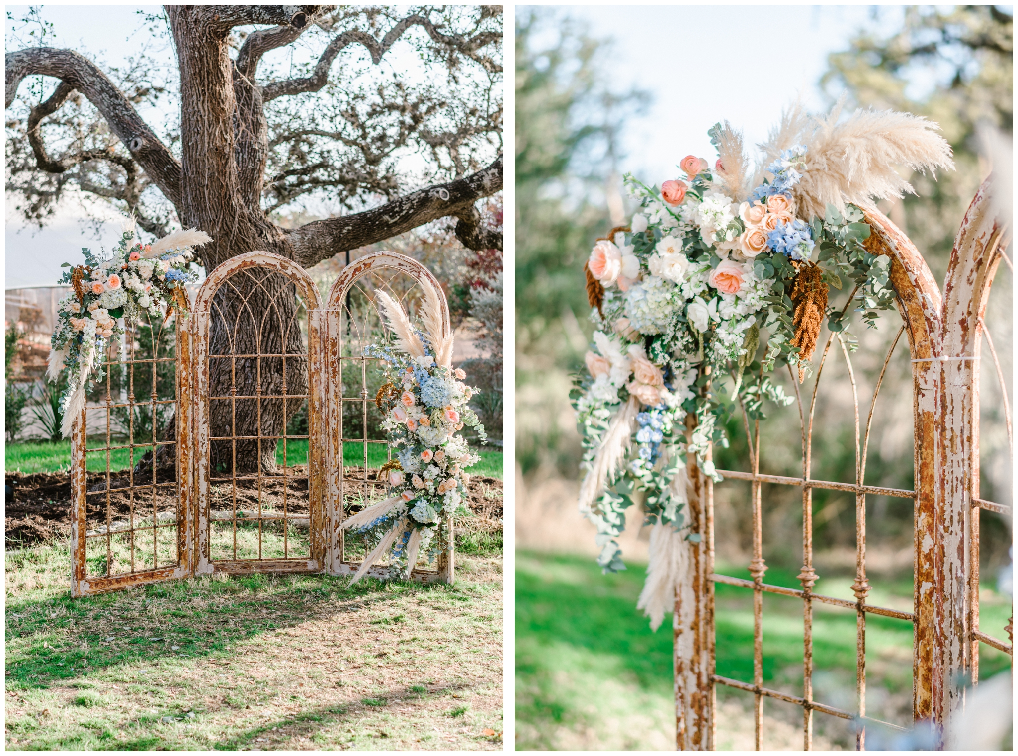 Blue, peach and orange fall wedding flowers by Earl Gray Floral | Austin Wedding