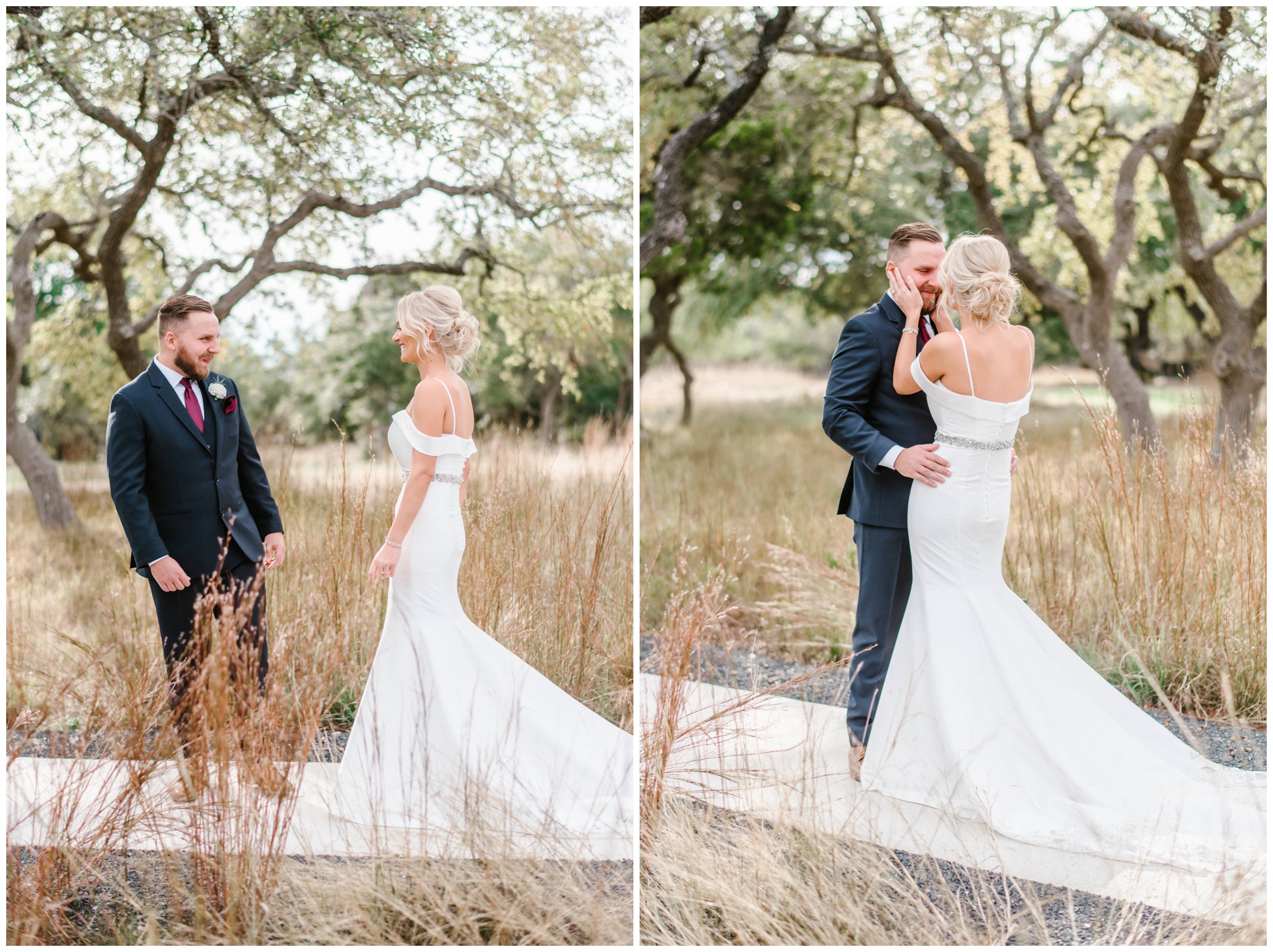 Winter wedding first look ideas, Cedars Ranch Venue, Joslyn Holtfort Austin Wedding Photographer