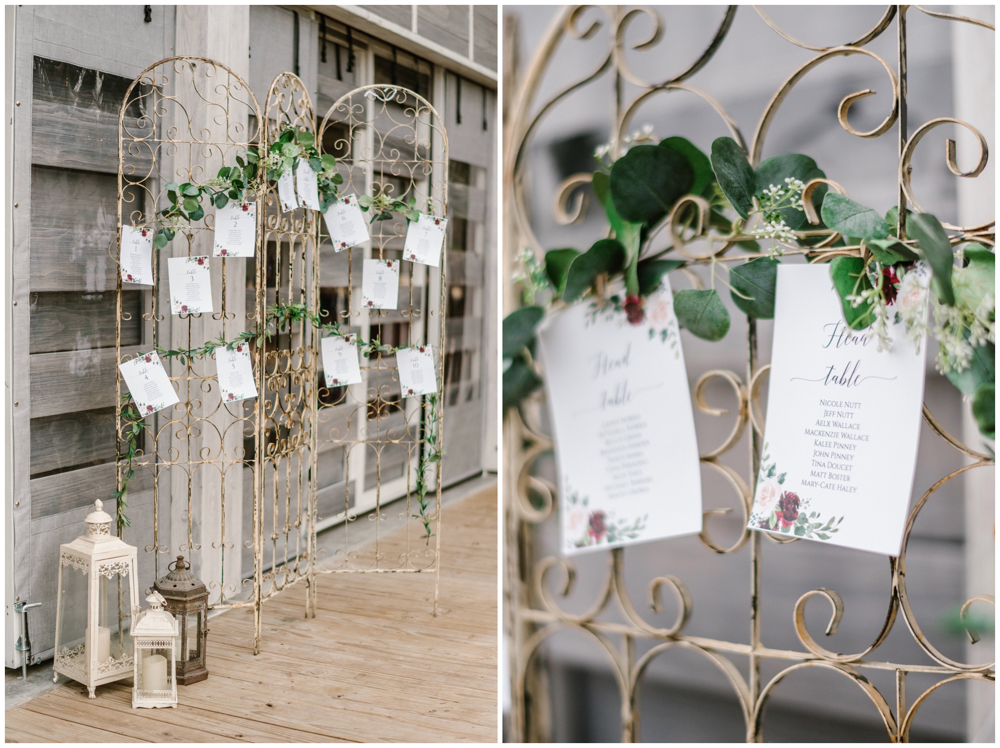 Vintage inspired escort card display, Cedars Ranch Venue light and airy wedding photographer, Joslyn Holtfort Photography