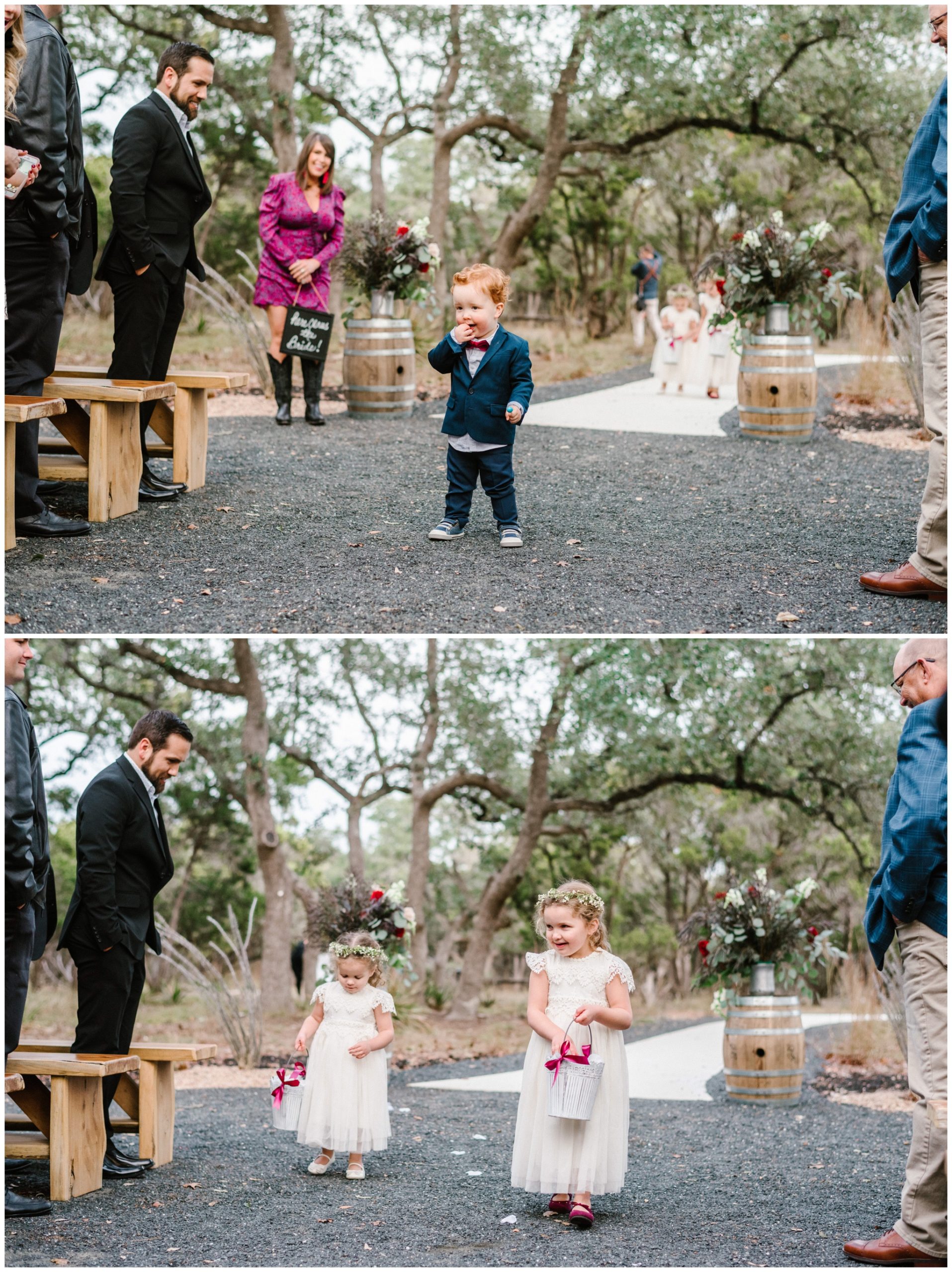 Adorable ring bearer and flower girl ideas, Cedars Ranch Venue, Austin TX light and airy wedding photographer, Joslyn Holtfort Photography
