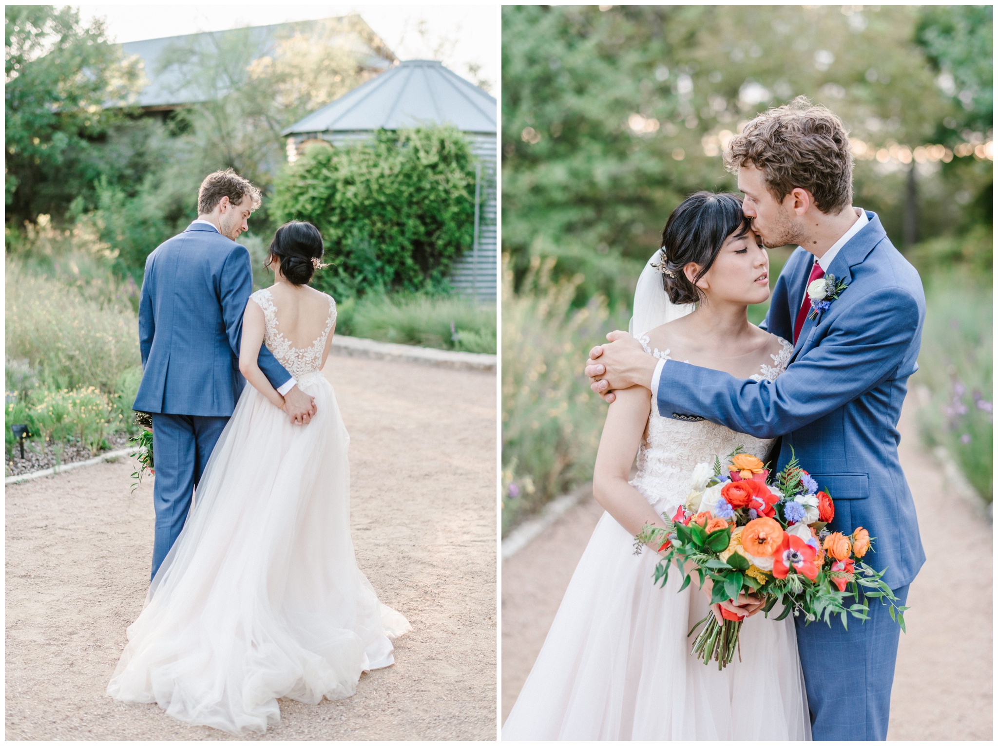 Light and airy wedding photography, groom in navy suit, red bridal bouquet, Joslyn Holtfort Photography