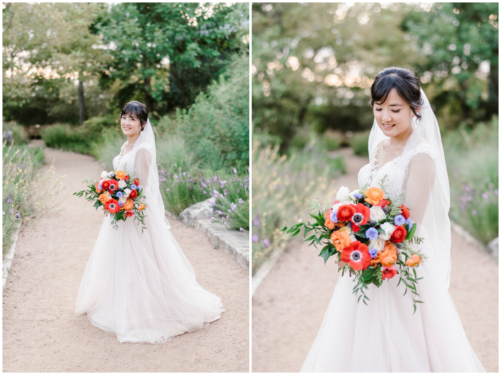 Gorgeous asian bride with bold, colorful wedding bouquet, Joslyn Holtfort Photography, Austin Wedding Photographer