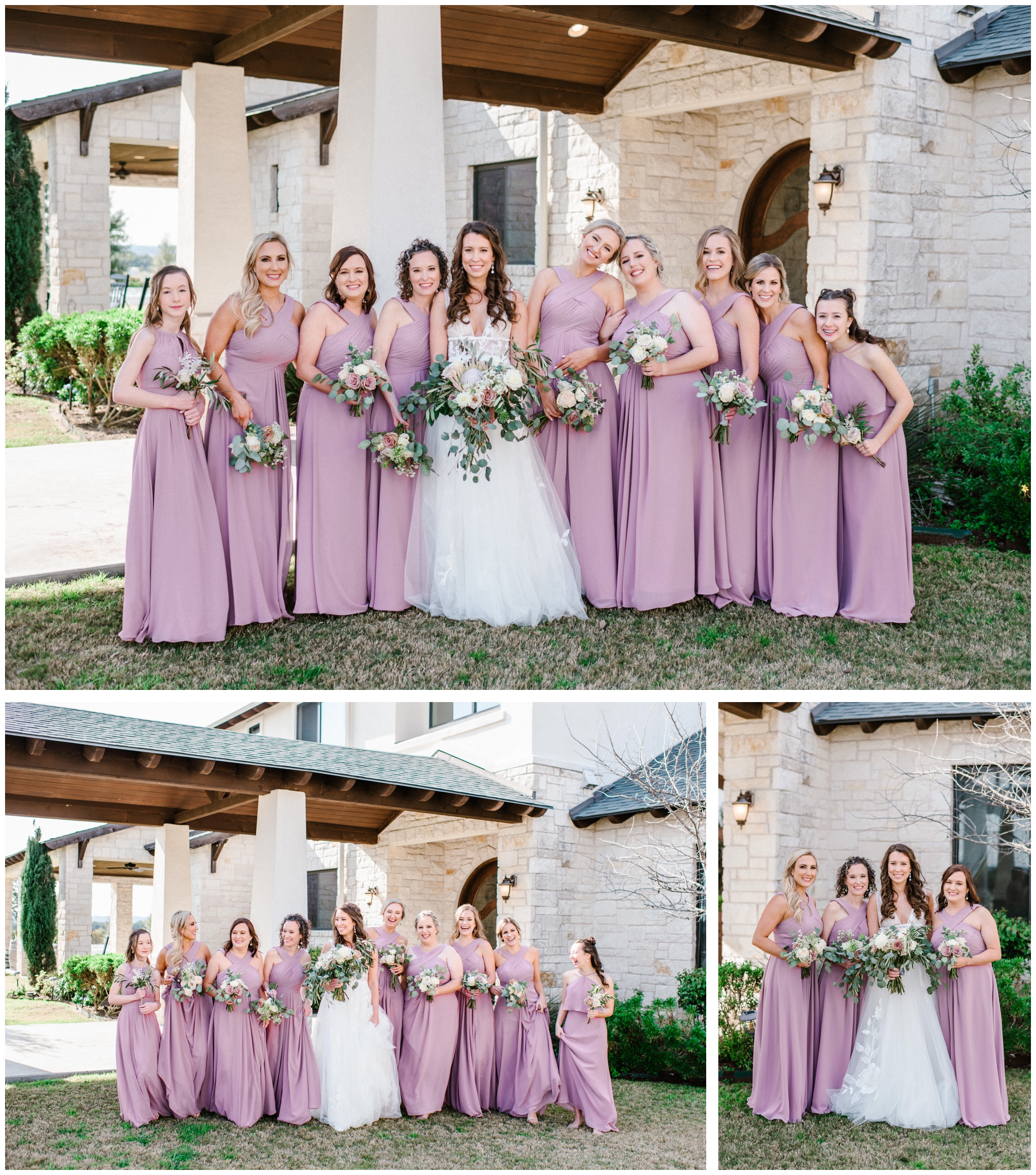 Lavender bridesmaids in chiffon gowns