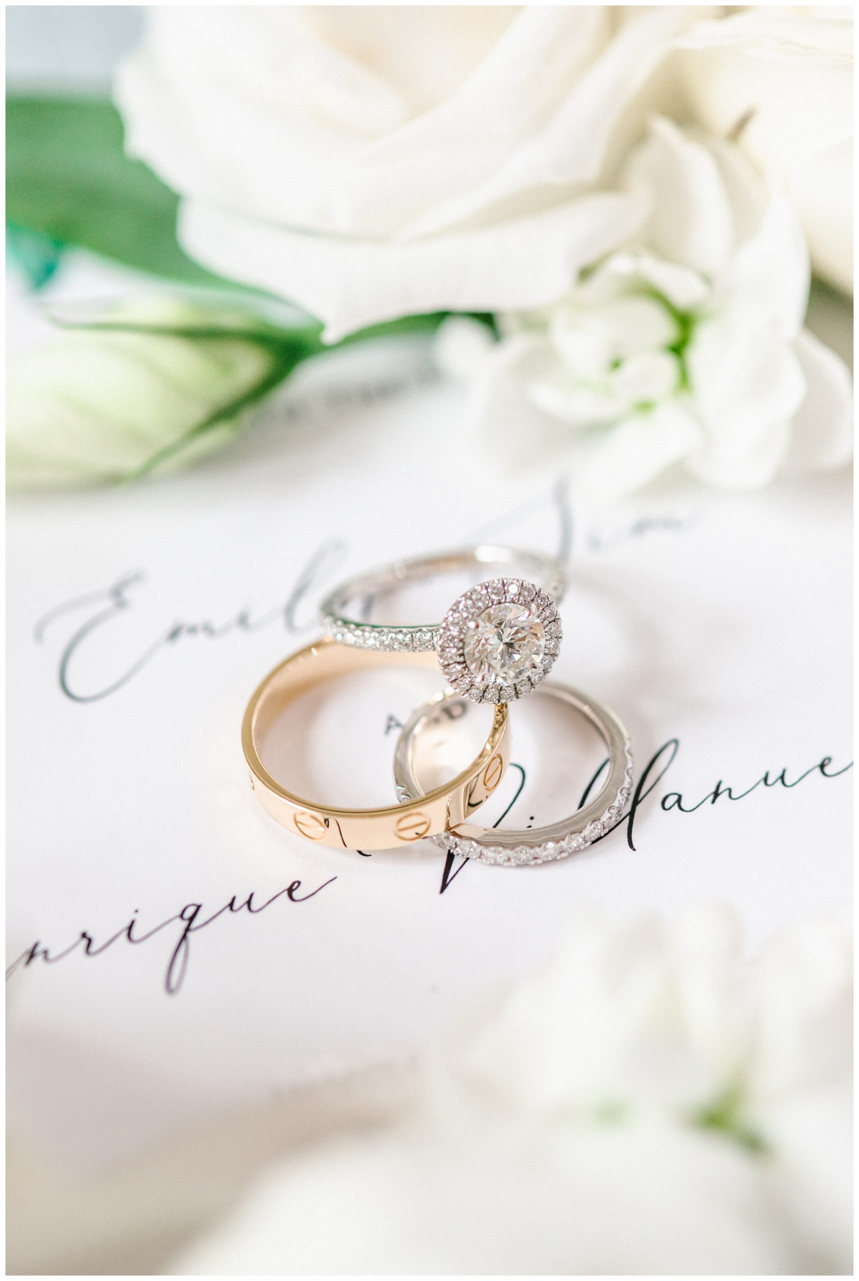 Stunning Diamond Halo Wedding Rings on Invitation
