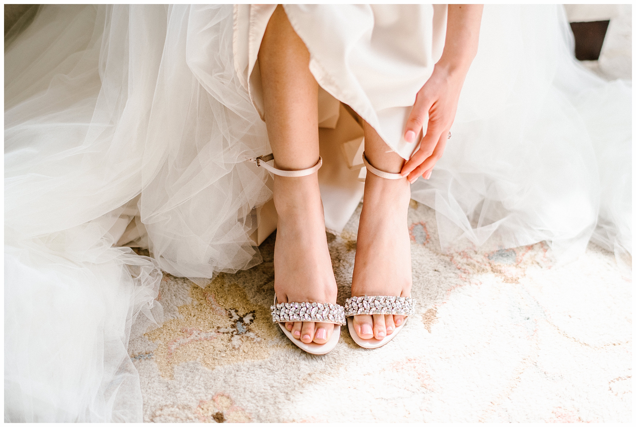 Crystal Bridal Shoes and Tulle BHLDN Wedding Dress