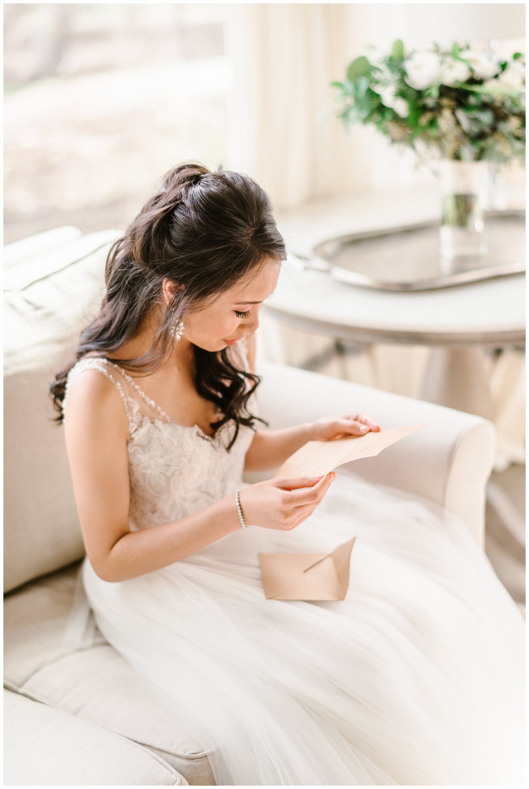 Emotional Bride Reading a letter from her Groom