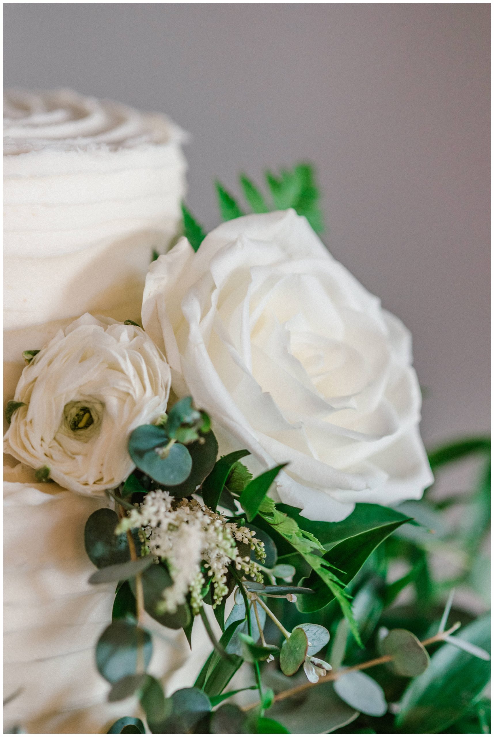Close up of Floral Decoration on Classic Wedding Cake