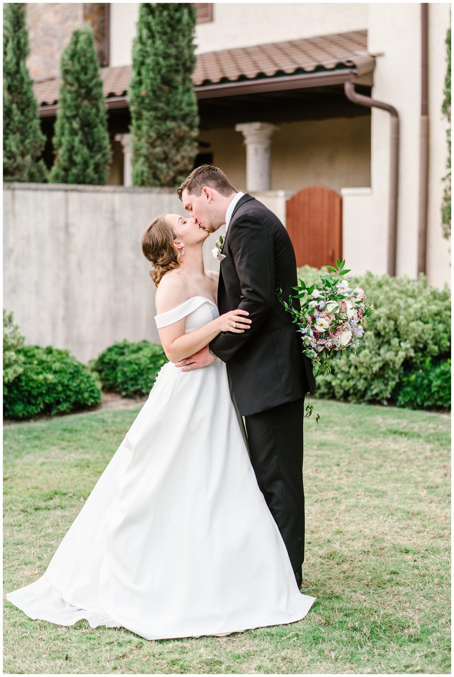 Wedding Portraits at Tuscan Villa with Violet and Plum Bridal Bouquet
