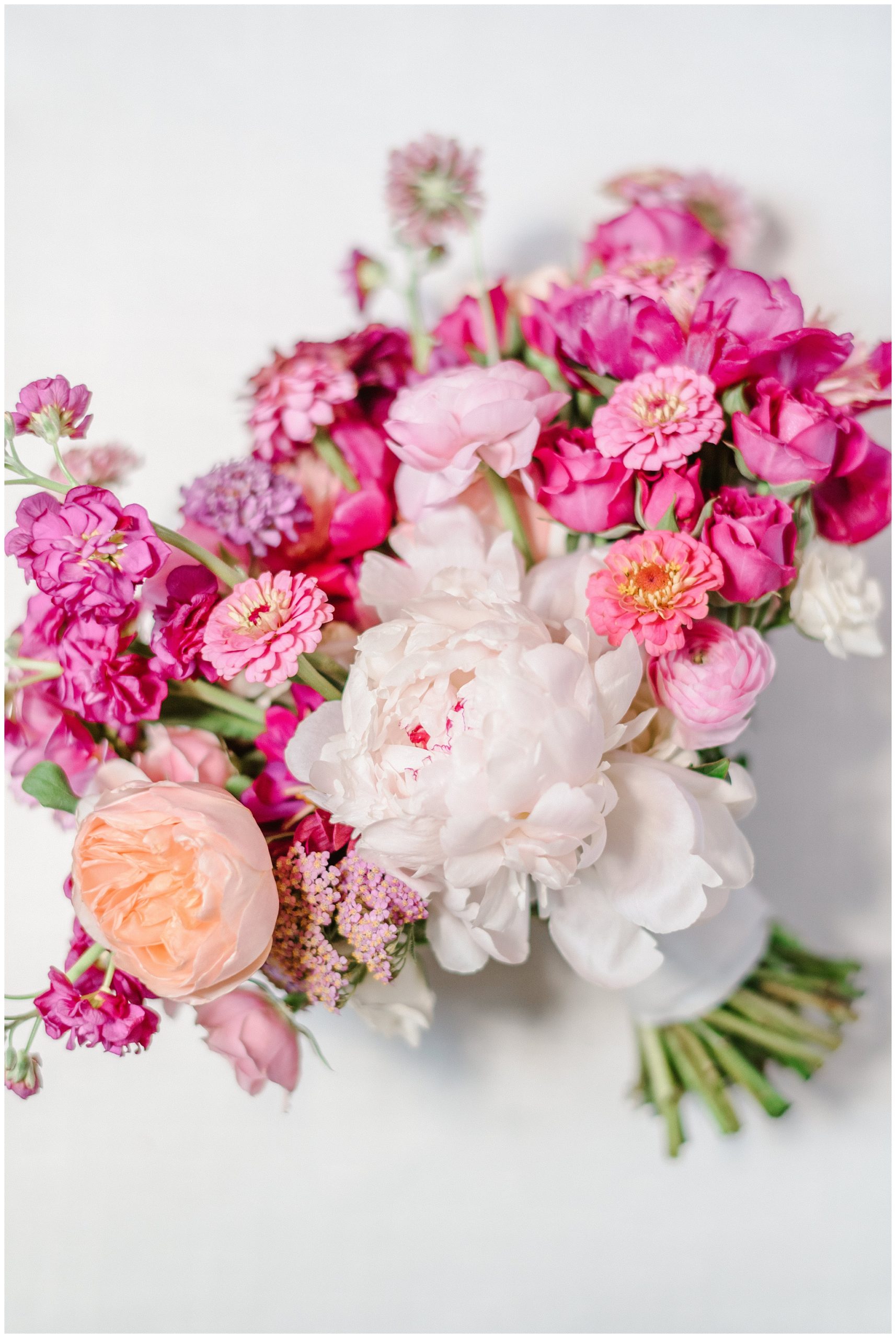 beautiful fuchsia rose and blush bridal bouquet