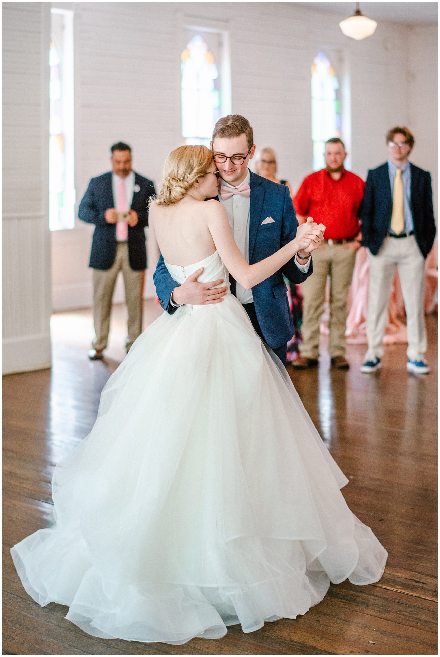 Beautiful couple first dance at intimate wedding