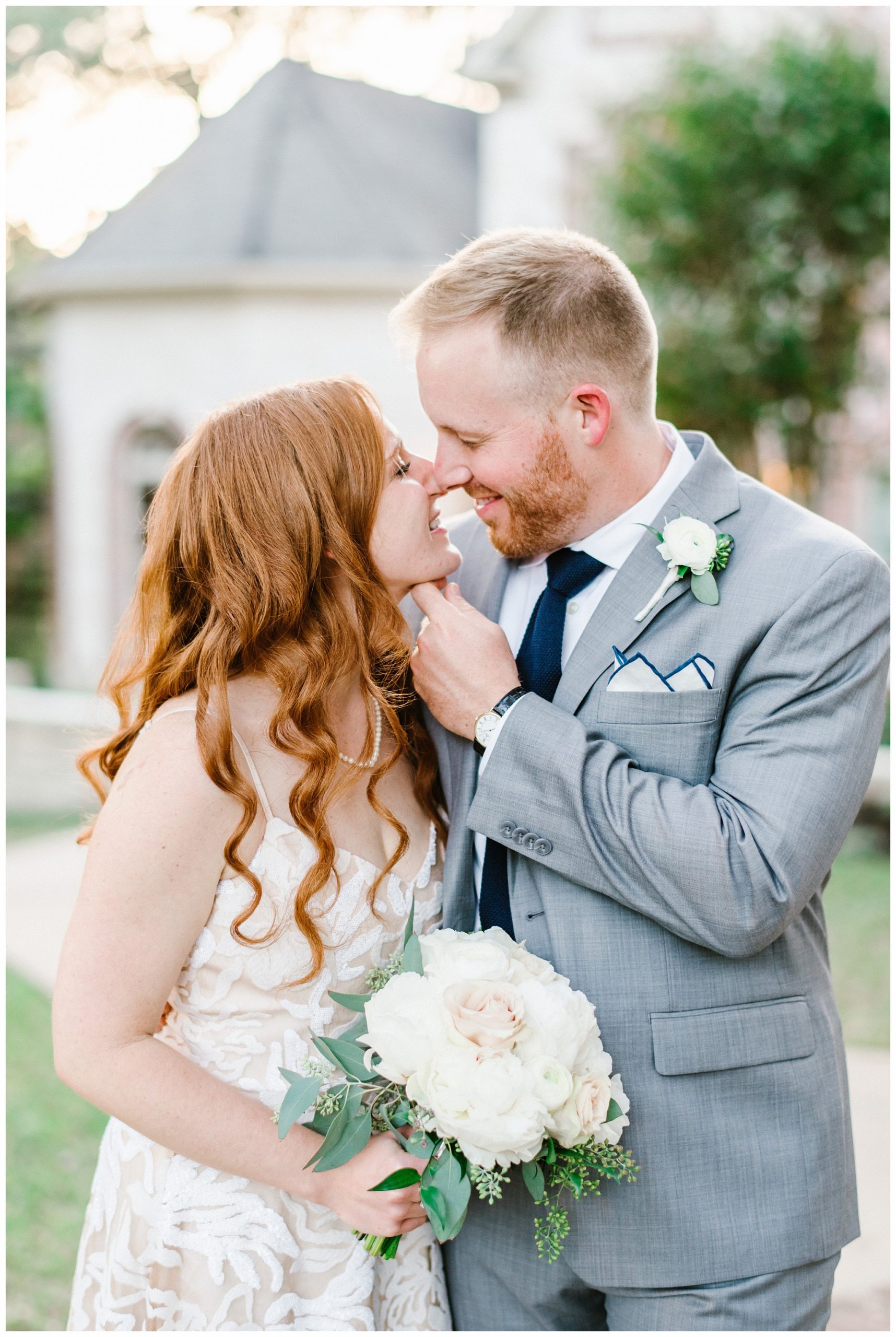 Bride and Groom Portraits during Golden Hour at Family Home